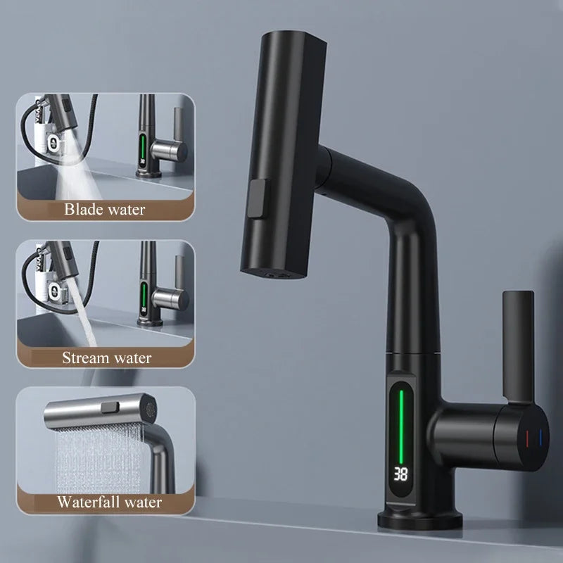 Smart Digital Display Basin Faucet (Waterfall Pull-Out Sink Tap)
