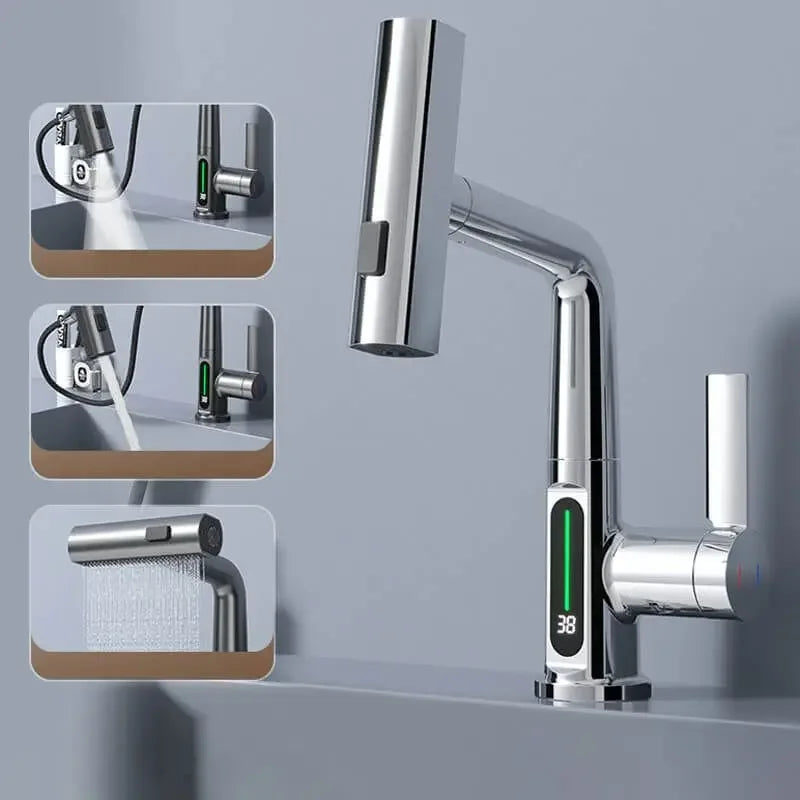Smart Digital Display Basin Faucet (Waterfall Pull-Out Sink Tap)