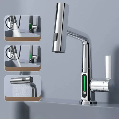 Smart Digital Display Basin Faucet (Waterfall Pull-Out Sink Tap)