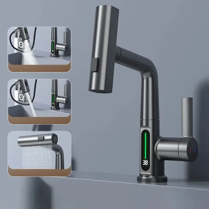 Smart Digital Display Basin Faucet (Waterfall Pull-Out Sink Tap)