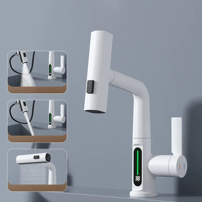 Smart Digital Display Basin Faucet (Waterfall Pull-Out Sink Tap)