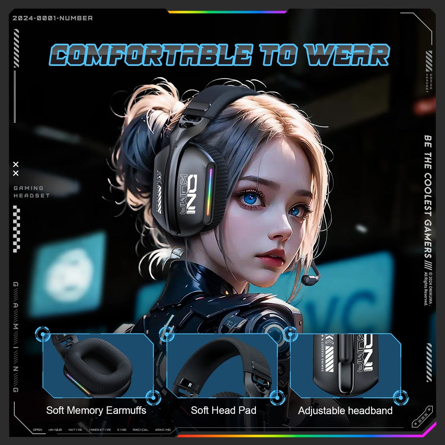 ONIKUMA GT808 Wireless Gaming Headset – Triple Mode, RGB & Pro Gaming Sound 🎮