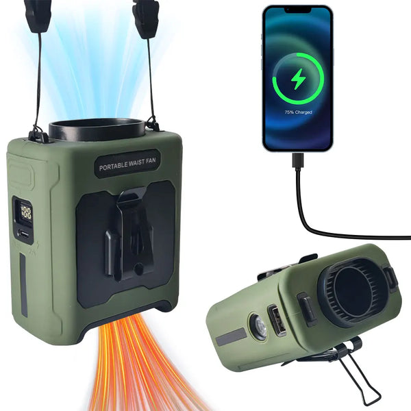 Portable Waist Fan with Power Bank and LED Light